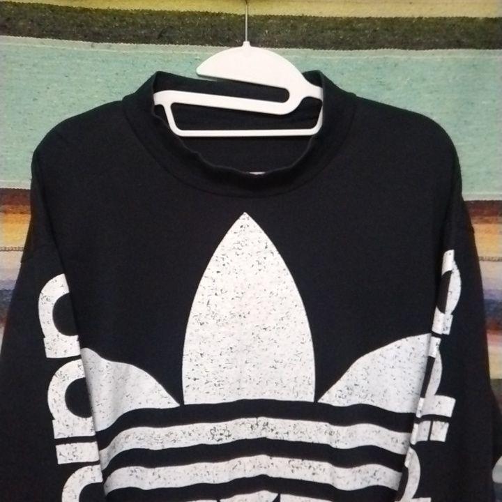 80s90s　アディダス　モックネック　ロンT　ビッグプリント　ヴィンテージ