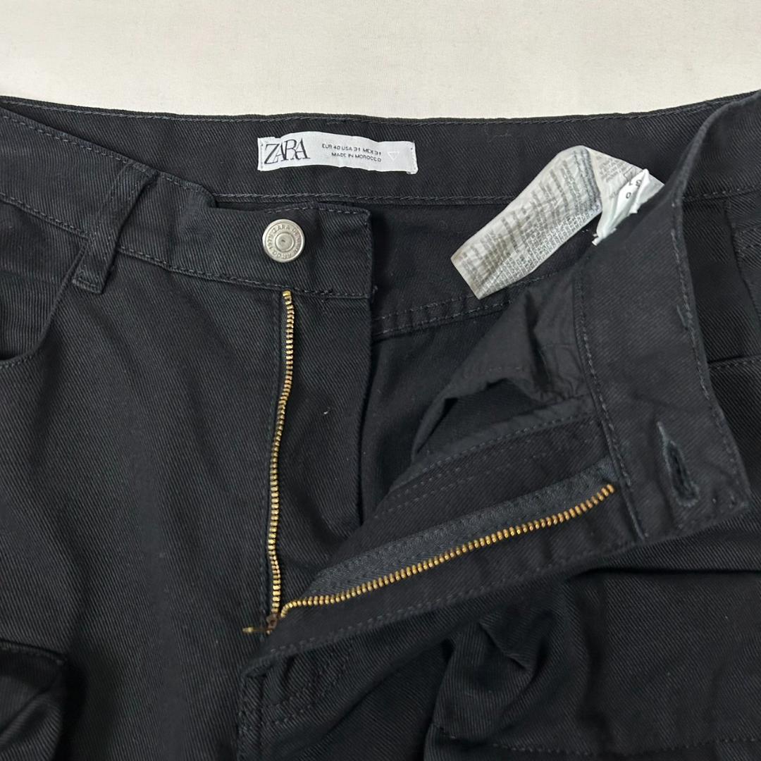 ZARA UTILITY ポケット カーゴ デニムパンツ ブラック US 31