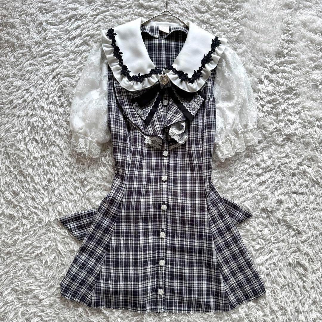 未使用級　シークレットハニー　ブラウス　チェック　セットアップ　リボン　ベルト