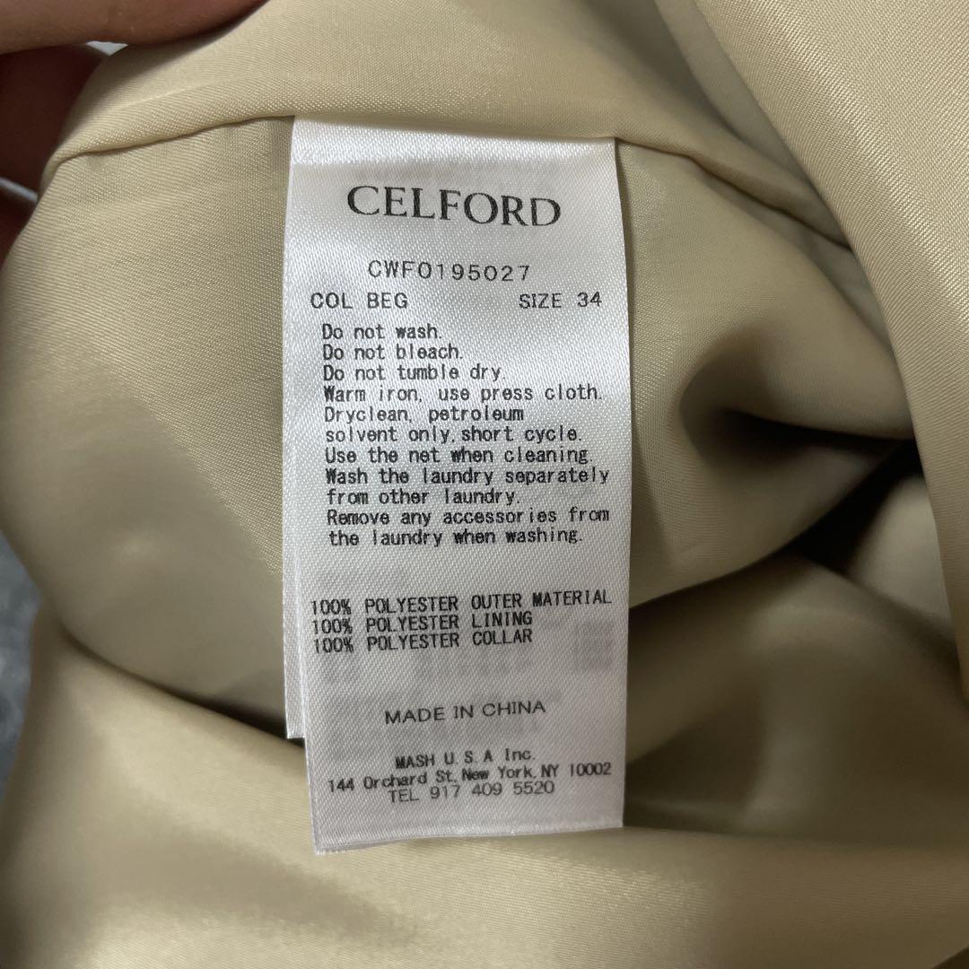 【美品】CELFORD 34レース襟タックタイトワンピース ベージュ