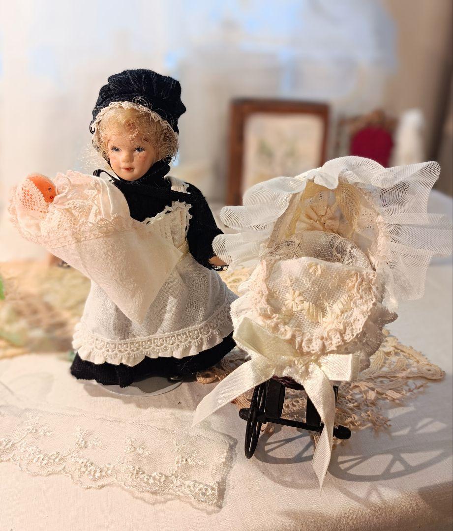 ビスクドール　ミニョネット　ベビー　Handmade　乳母車　メイド