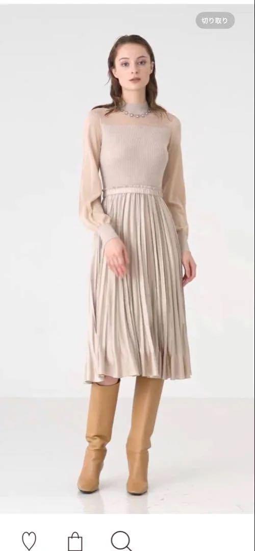 ANAYI✨シアーパフスリーブドッキング ワンピース 　ベージュ　38