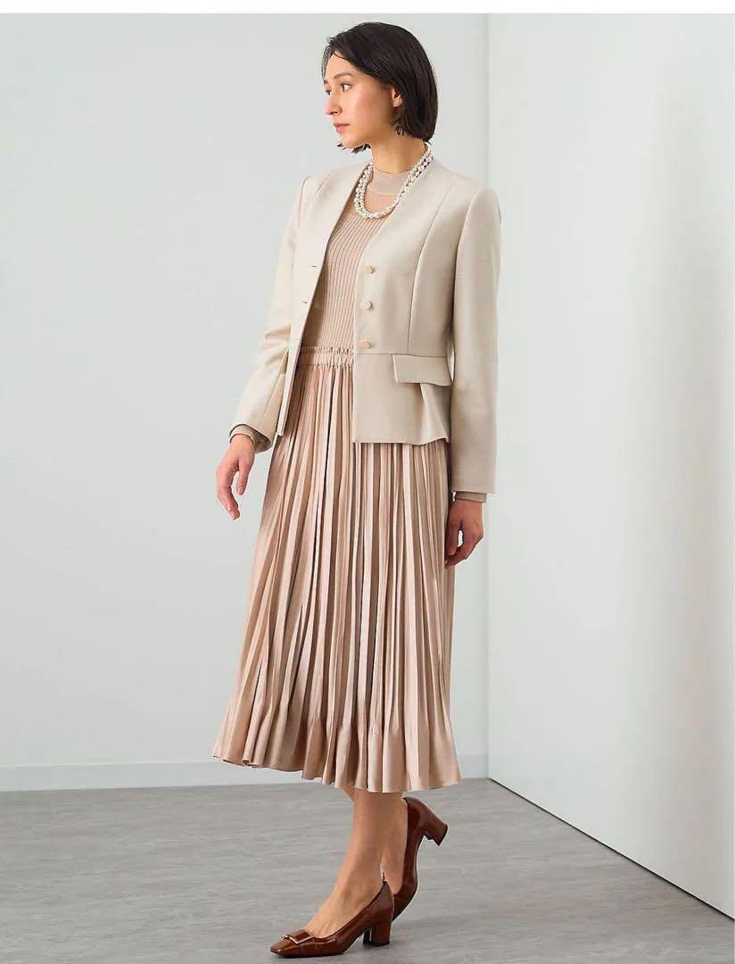 ANAYI✨シアーパフスリーブドッキング ワンピース 　ベージュ　38