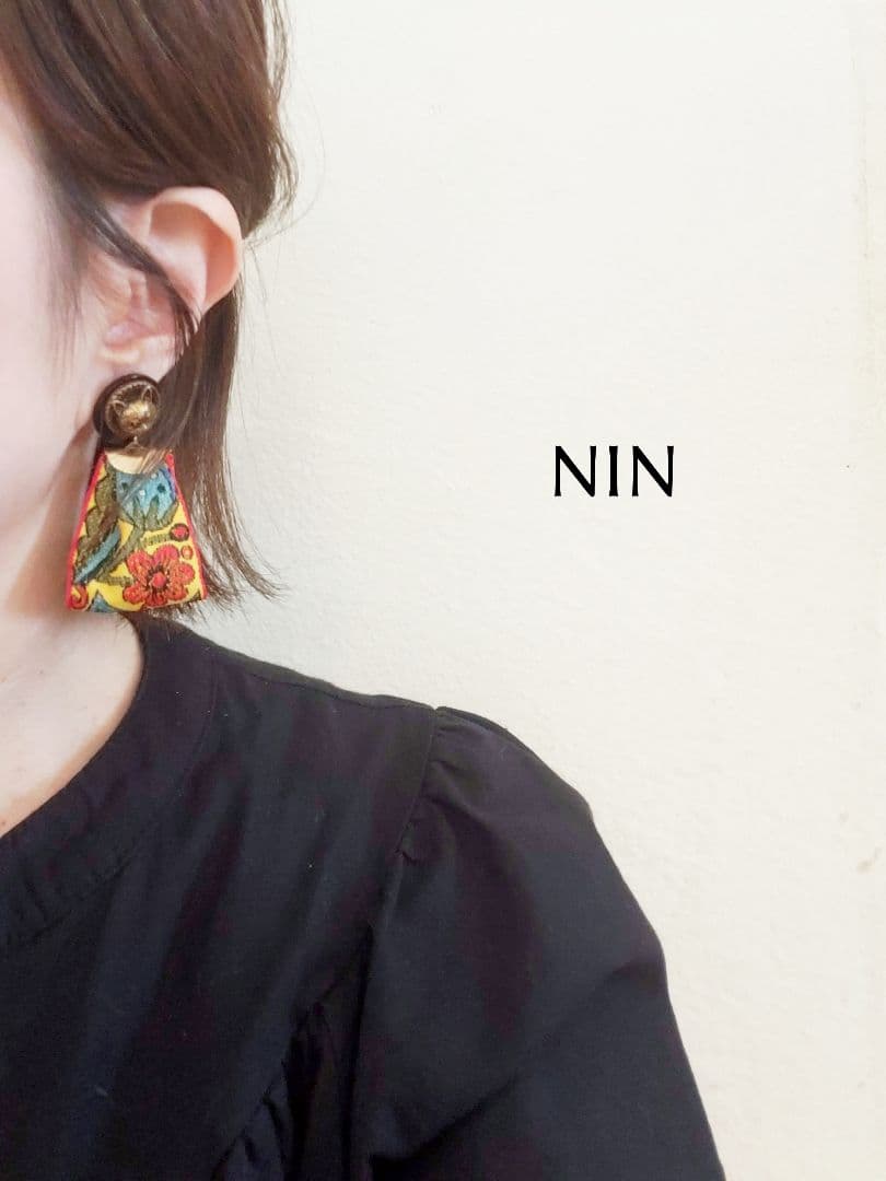 1158 インド刺繍 タッセル トロピカル ハンドメイド ピアス イヤリング