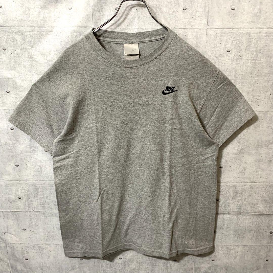 00s NIKE Tシャツ ワンポイント ロゴ刺繍 グレー 古着 ヴィンテージ