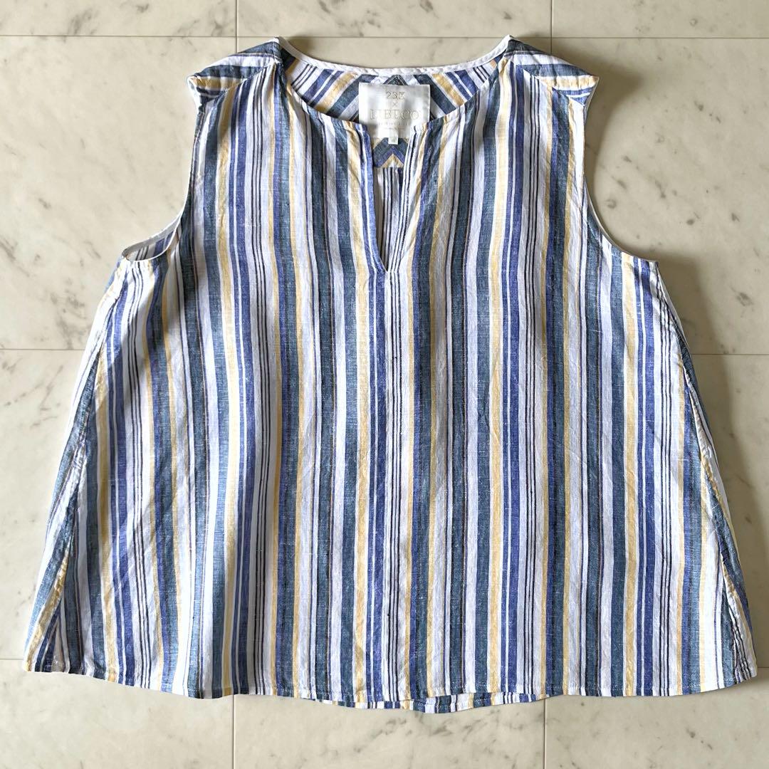 美品＊23区 リベコ リネンスキッパーブラウス 46 大きいサイズ