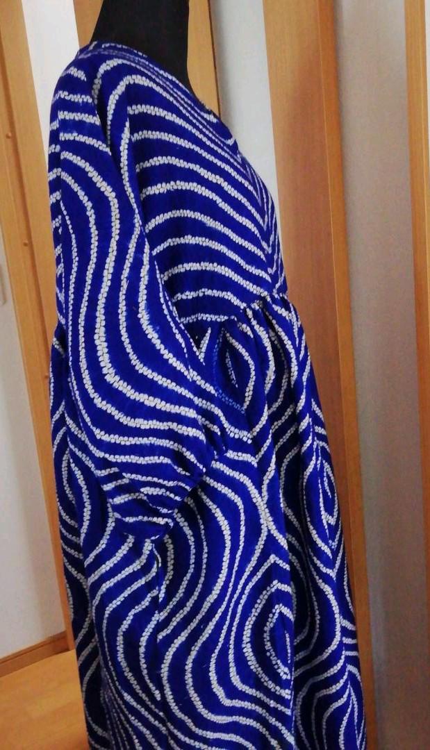 有松絞り浴衣リメイク ドルマン袖W切替ギャザーワンピースΩ