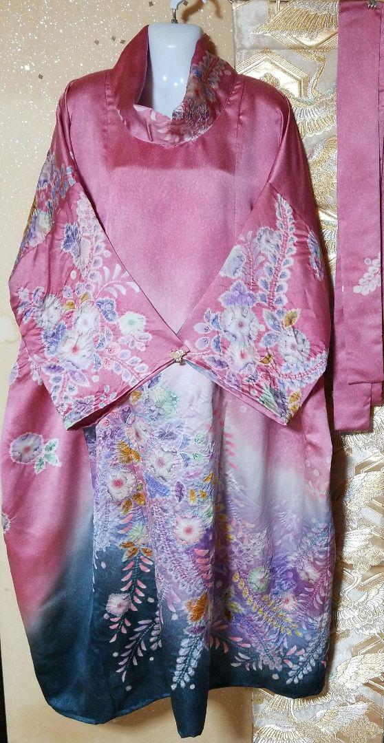 着物リメイク振袖辻が花絞りロングワンピース