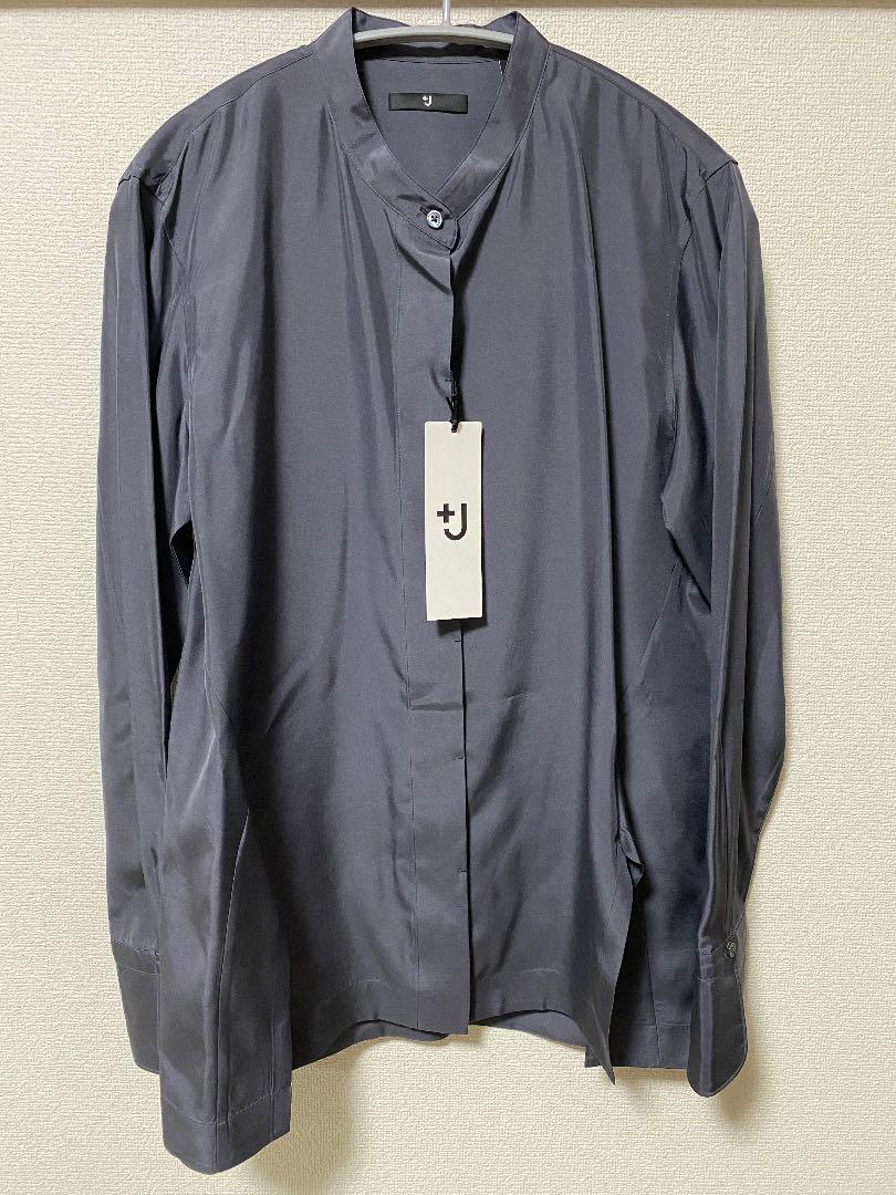 ユニクロ グレー M iUPdQ-m82115946339 プラスj シルクスタンドカラーシャツ 新品好評