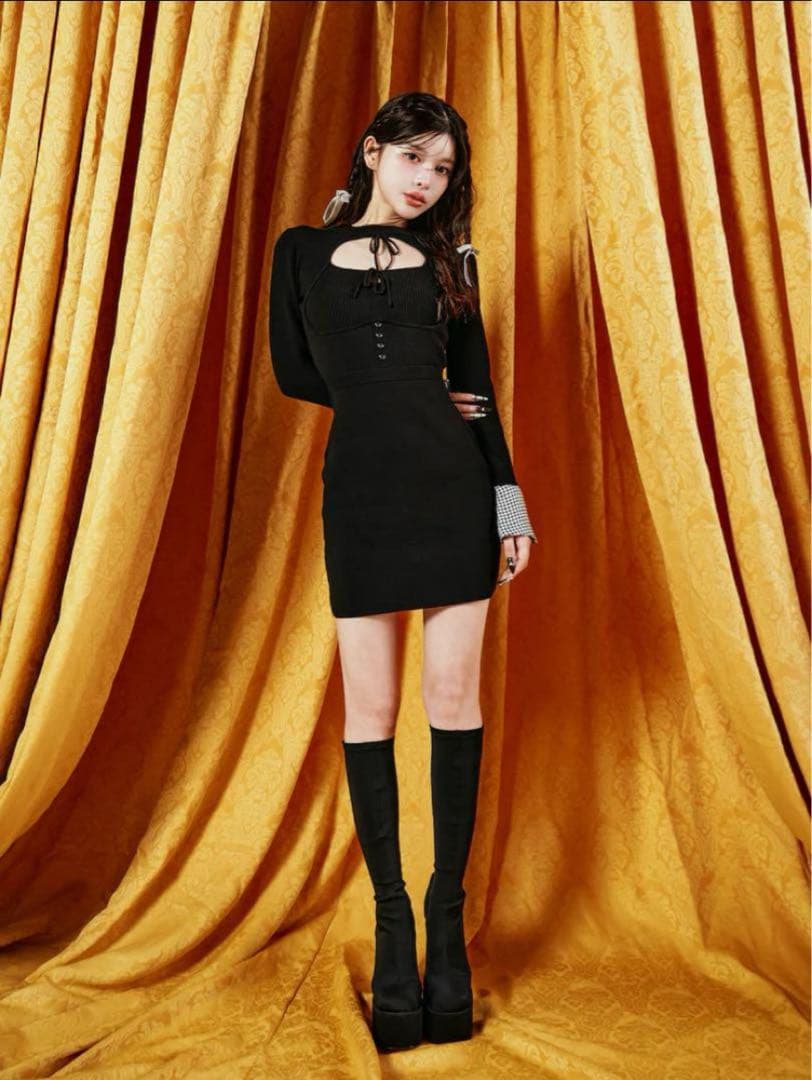 Darich ダーリッチ フロントオープンニットミニワンピース