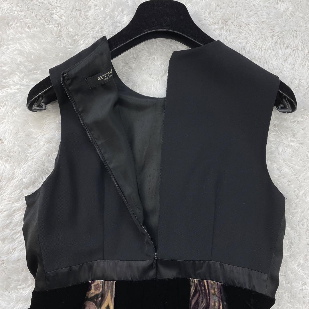 極美品✨エトロ ワンピース ペイズリー シルク混 大きいサイズ 42号 黒