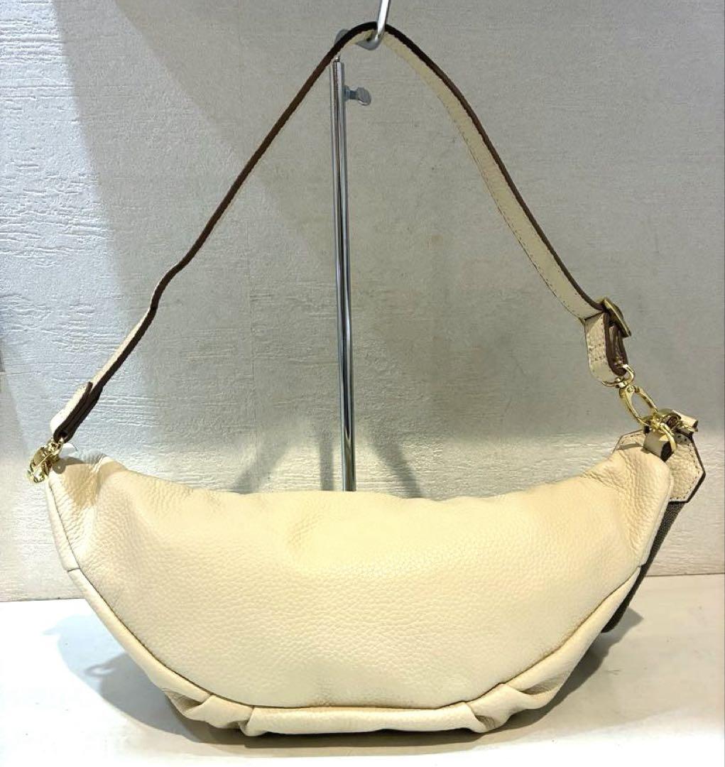 【美品】TOPKAPI ストライプベルト・レザー2wayウエストバッグ クリーム