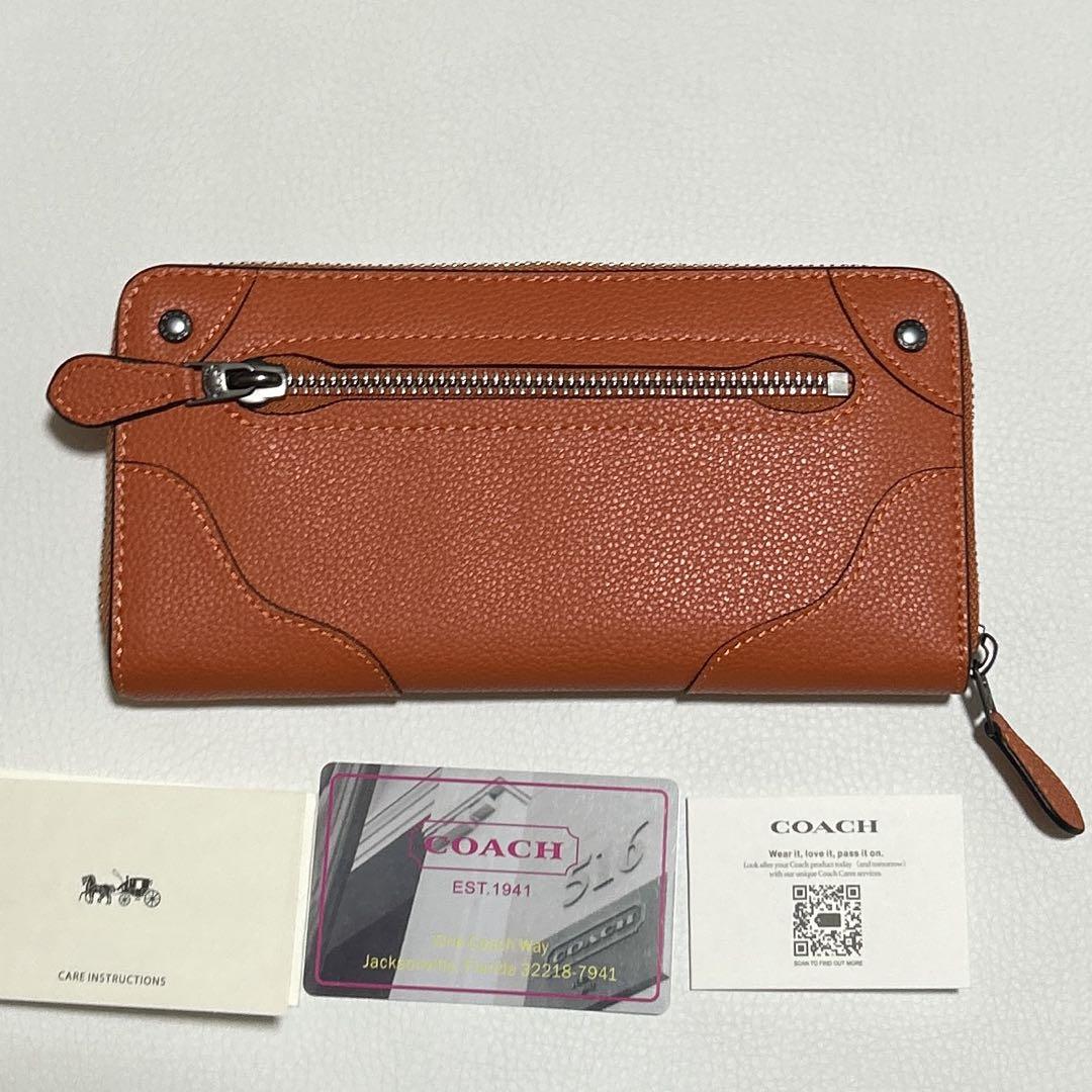 コーチ　長財布　財布　ウォレット　シグネチャー　オレンジ　レザー