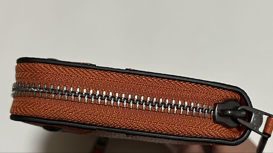 コーチ　長財布　財布　ウォレット　シグネチャー　オレンジ　レザー