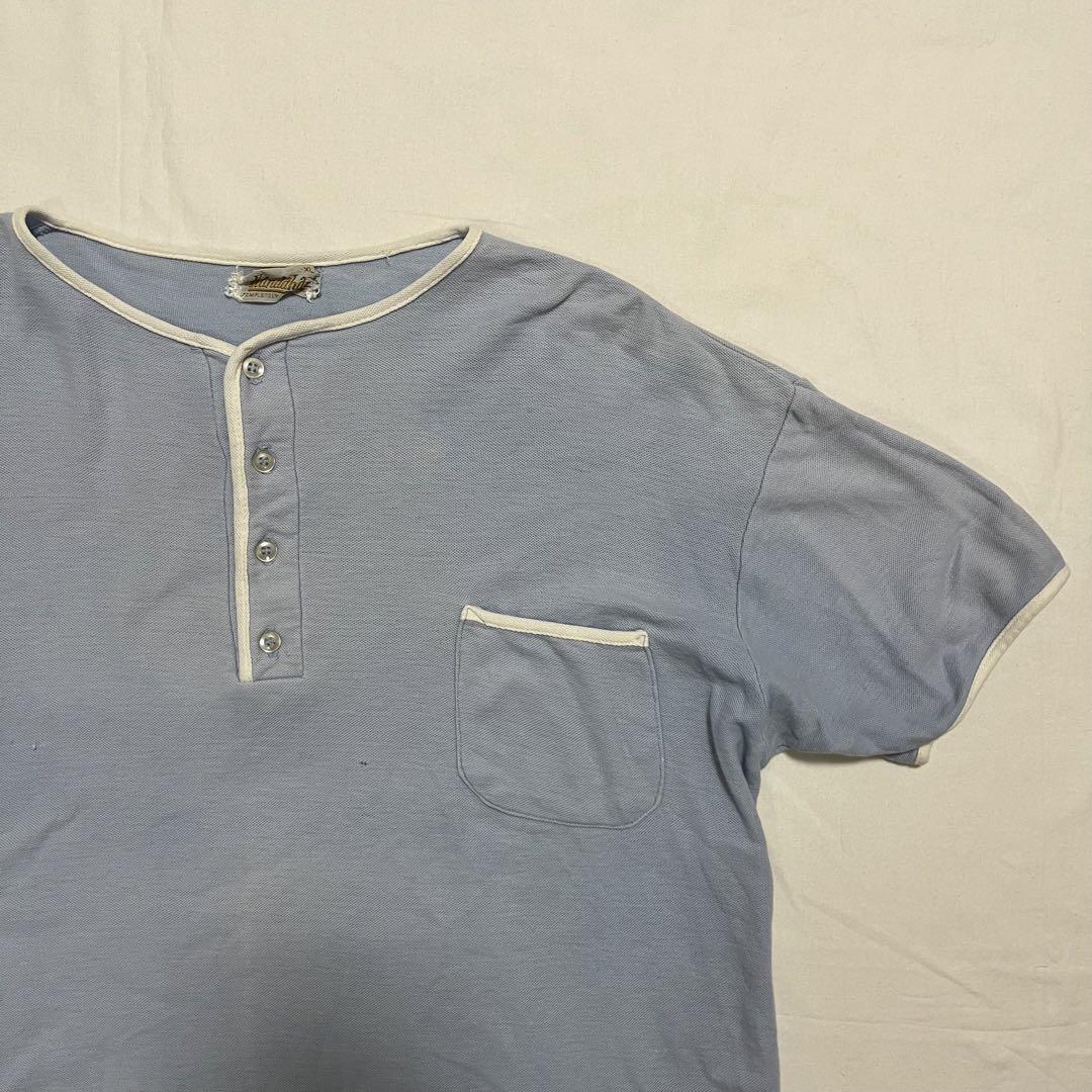 60s ヴィンテージ ビッグサイズ ヘンリーネック リンガーTシャツ 鹿の子地