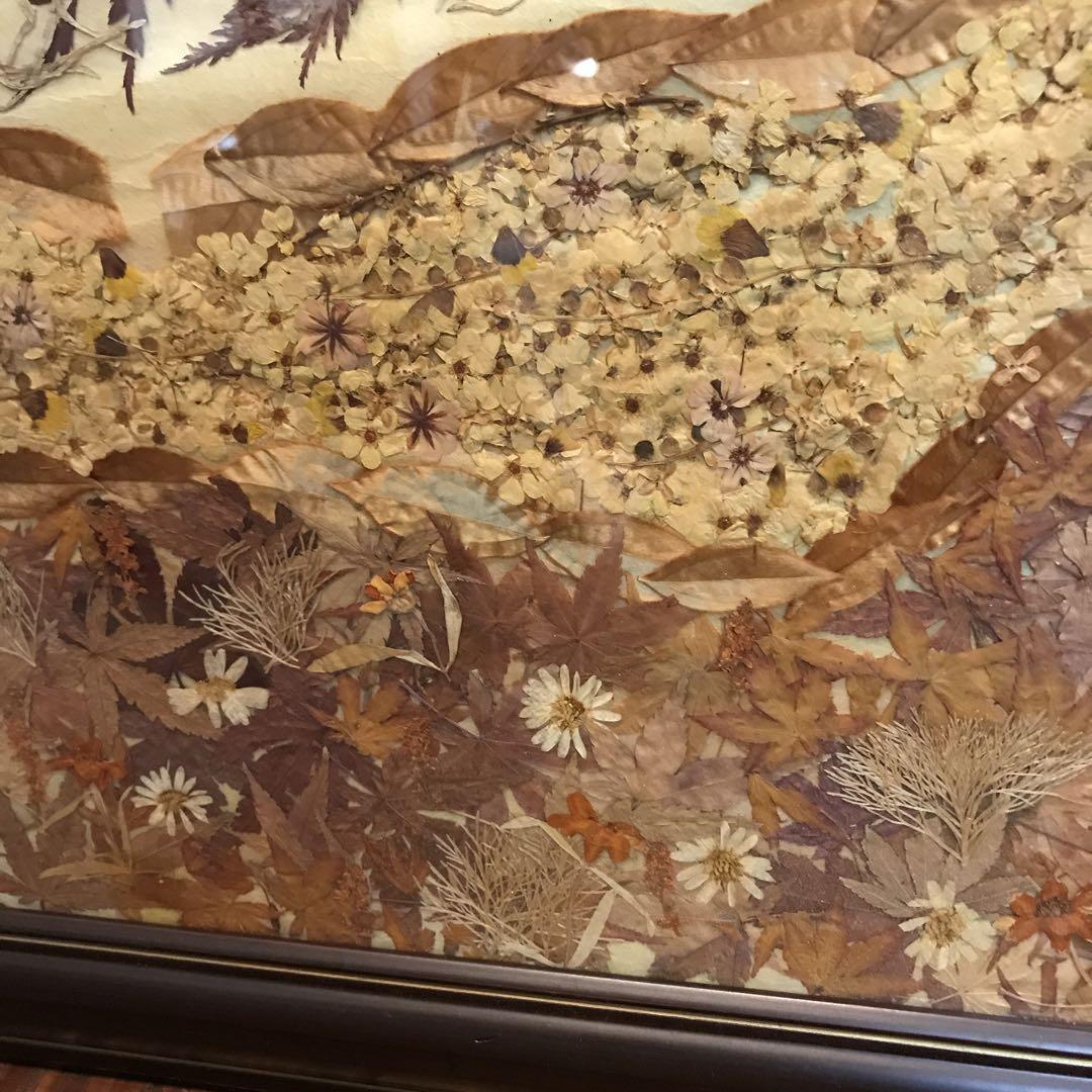 美品　ヴィンテージ　押し花　木製額　大きめ　落ち着いた色合いが素敵な　花　絵