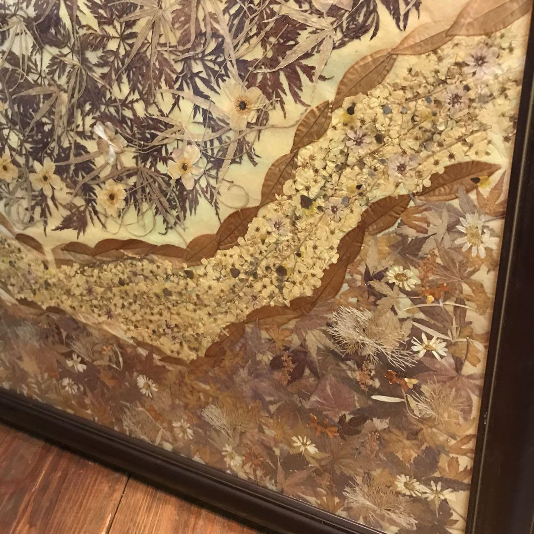 美品　ヴィンテージ　押し花　木製額　大きめ　落ち着いた色合いが素敵な　花　絵