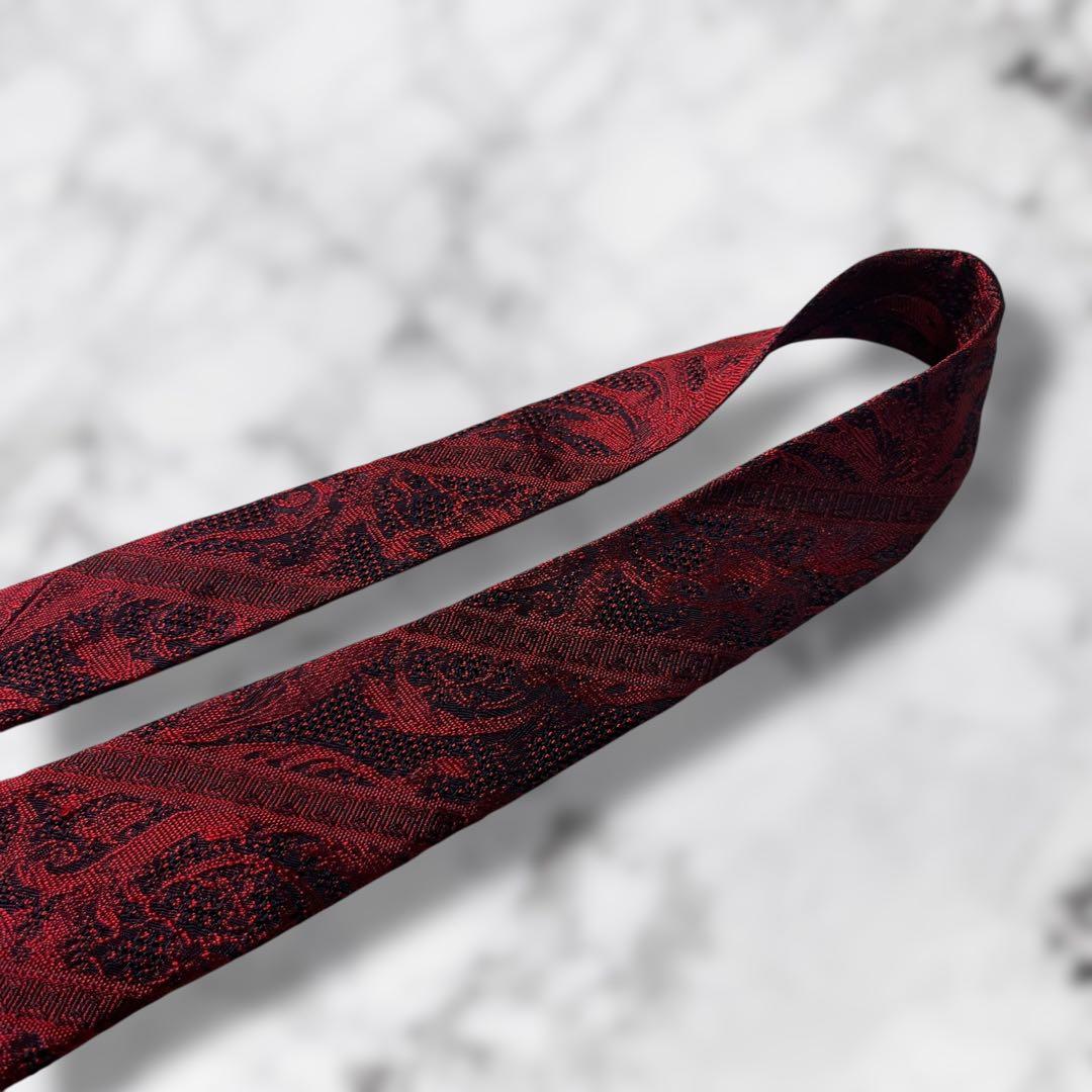 極美品】ヴェルサーチェ ネクタイ ペイズリー ストライプ調 グレカ