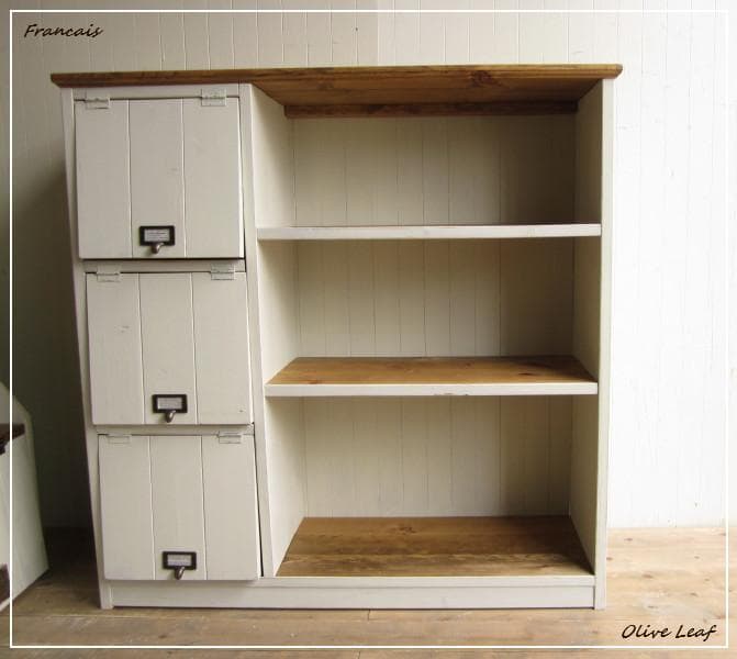 サイズデザインオーダー可！4枚バッタン扉キャビネット○シャビー