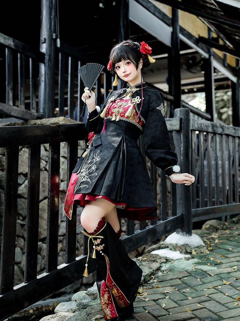 チャイナ ロリータ 華ロリ 赤 黒 セットアップ - メルカリ チャイナ ロリータ 華ロリ 赤 黒 セットアップ - メルカリ