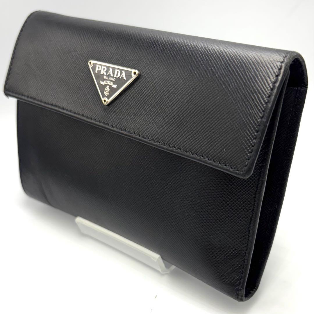 PRADA サフィアーノレザー 三つ折り財布 ブラック 三角ロゴ き