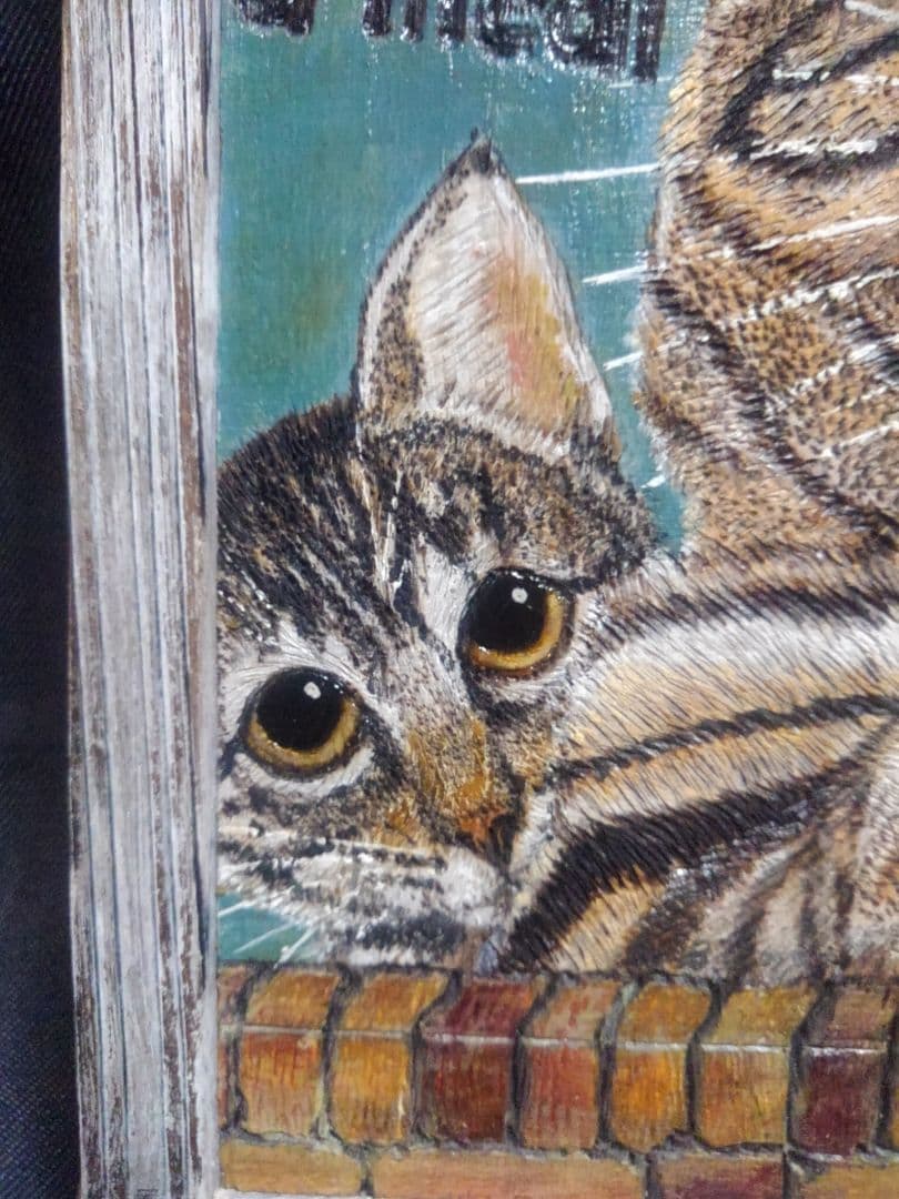 猫のポスター風木製壁掛けアメリカンなアンティーク仕上げ