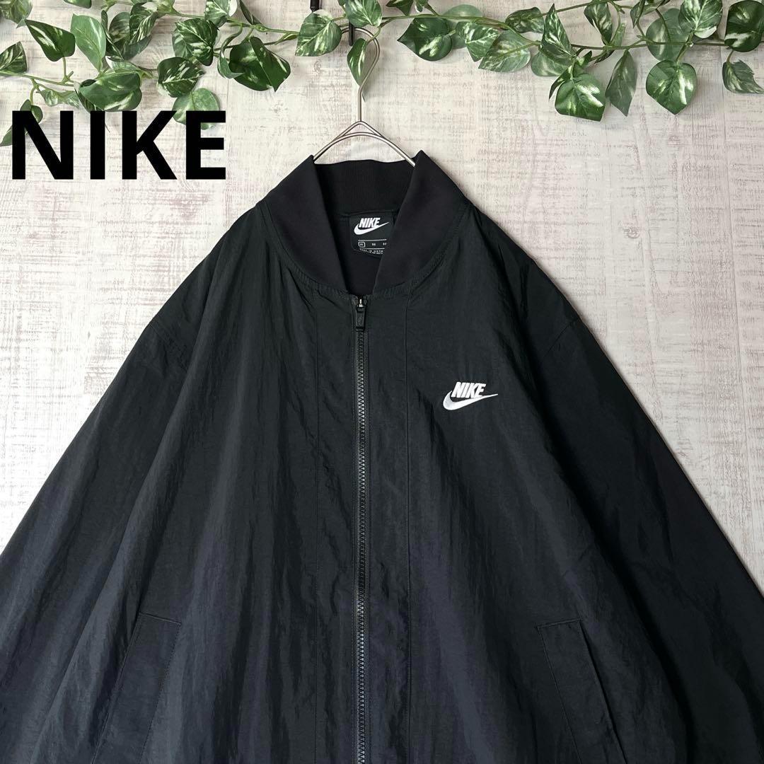 【美品】NIKE ナイキ ナイロンジャケット ジャンパー 刺繍 薄手 黒 XL