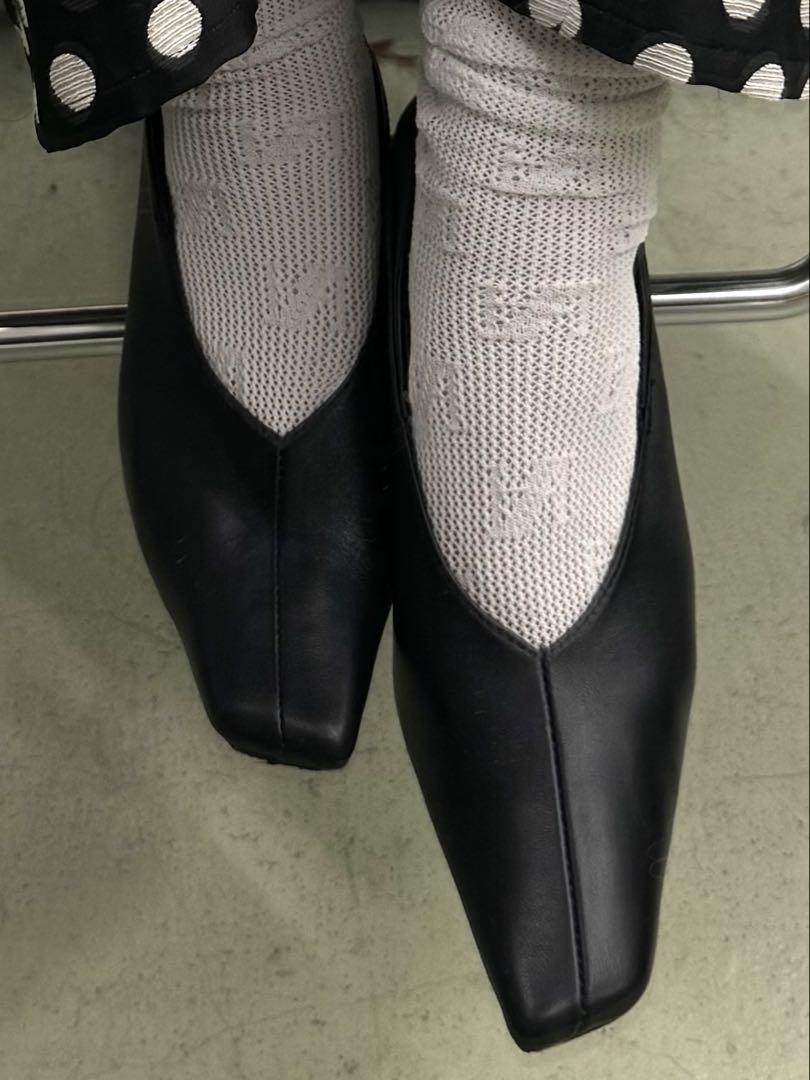 【Ameri】CONSTRUCTIVE HEEL BABOUCHE / ブラック