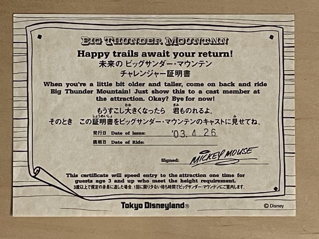 チャレンジャー証明書 ビックサンダーマウンテン チャレンジャー証明書(優先券