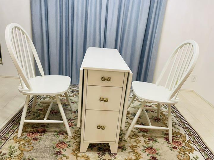 【美品】バタフライテーブル 折り畳みテーブル 白 幅135 奥行68【お値引可】 バタフライ式伸長 折りたたみ バタフライテーブル W146～28 D890