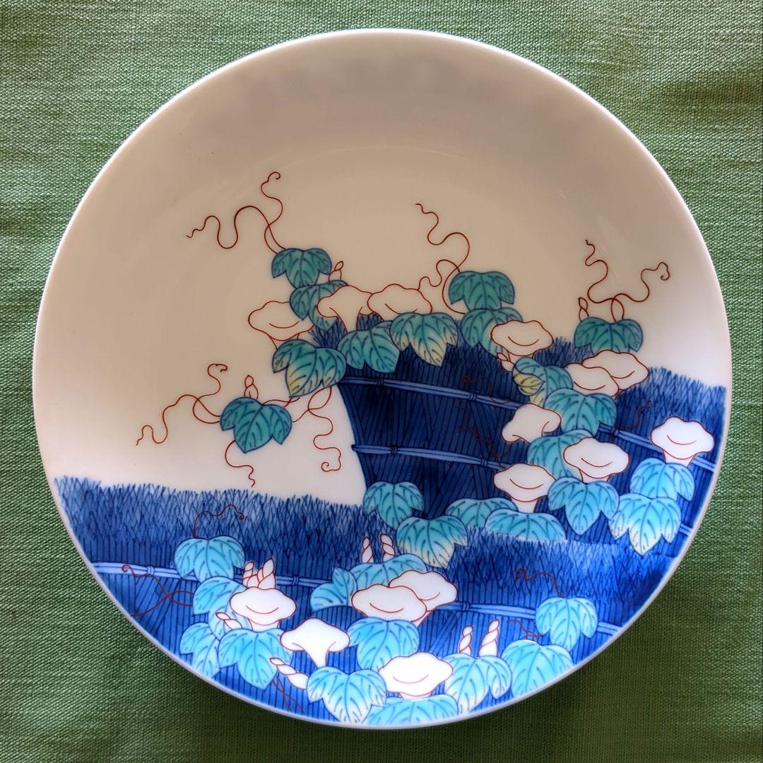 伊万里　色鍋島　垣根朝顔文 飾り皿