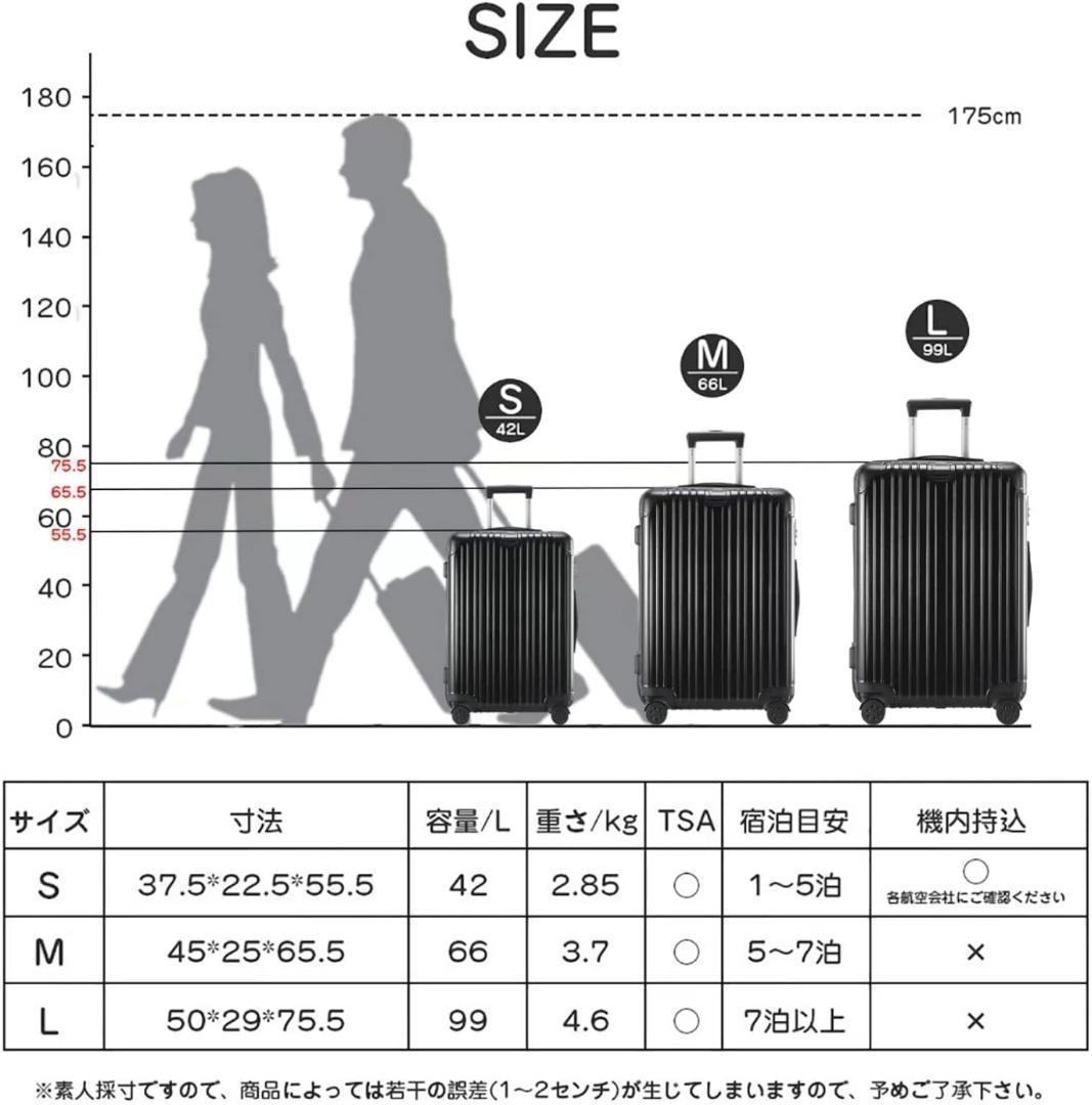 【Mサイズ】スーツケース ６６Ｌ キャリーケース キャリーバッグ TSAロック