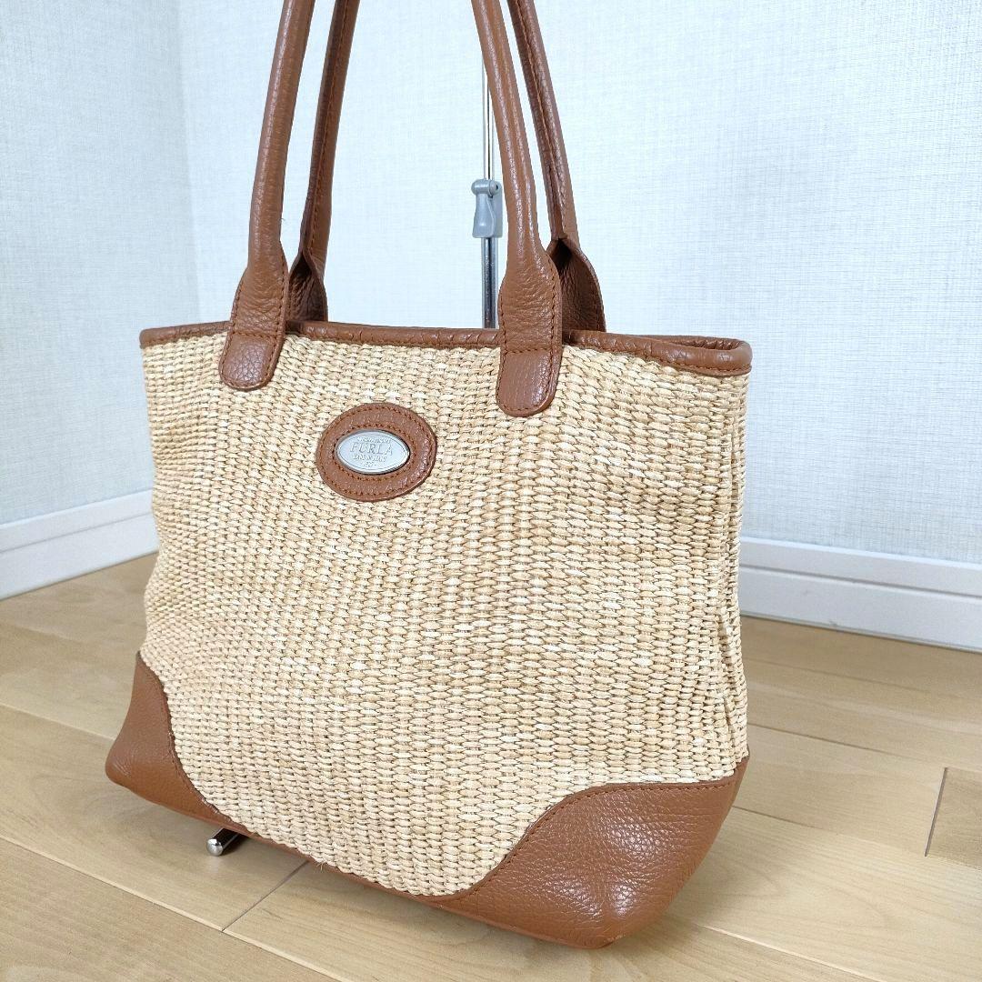 イタリア製 FURLA フルラ ハンドバッグ レザー 本革 カゴバッグ 美品♪