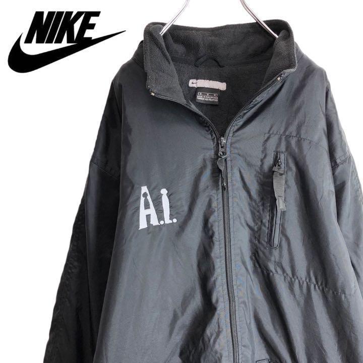90s 古着 NIKE ナイキ 刺繍ロゴジャケット ブラック - メルカリ