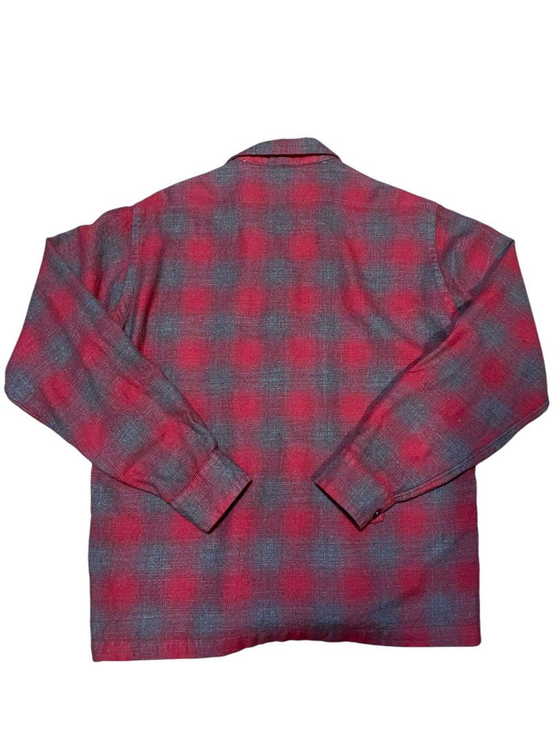 50s vintage WOOL 開襟シャツ オンブレチェック オープンカラー