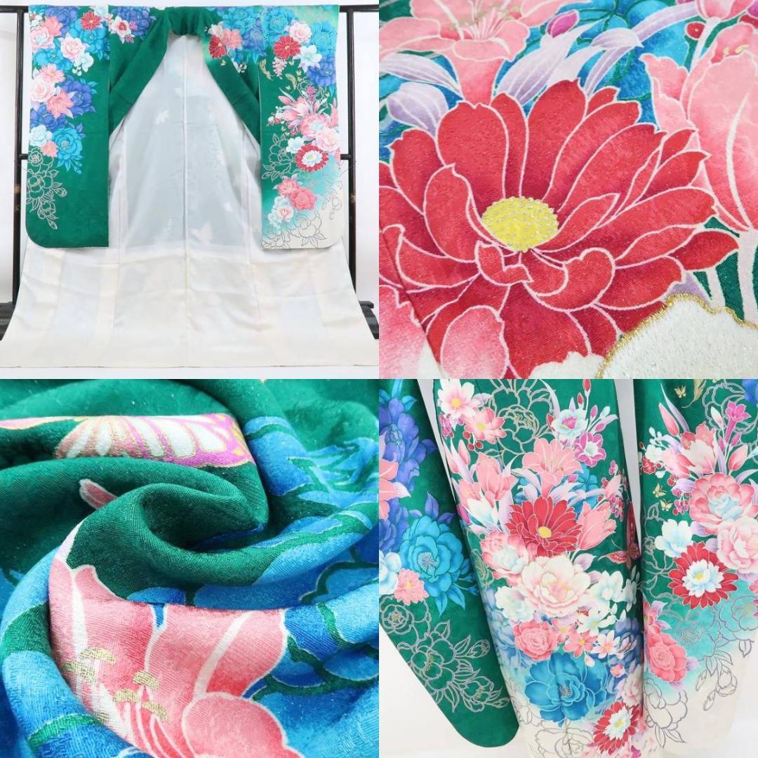 美品 刺繍 銀通し 着物 成人式 正絹“.美を解き放つ最高の共演”振袖 1674