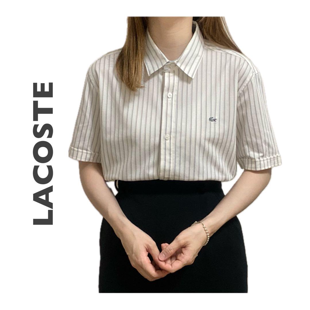 LACOSTE シャツ ストライプ ワンポイント刺繍ロゴ 日本製