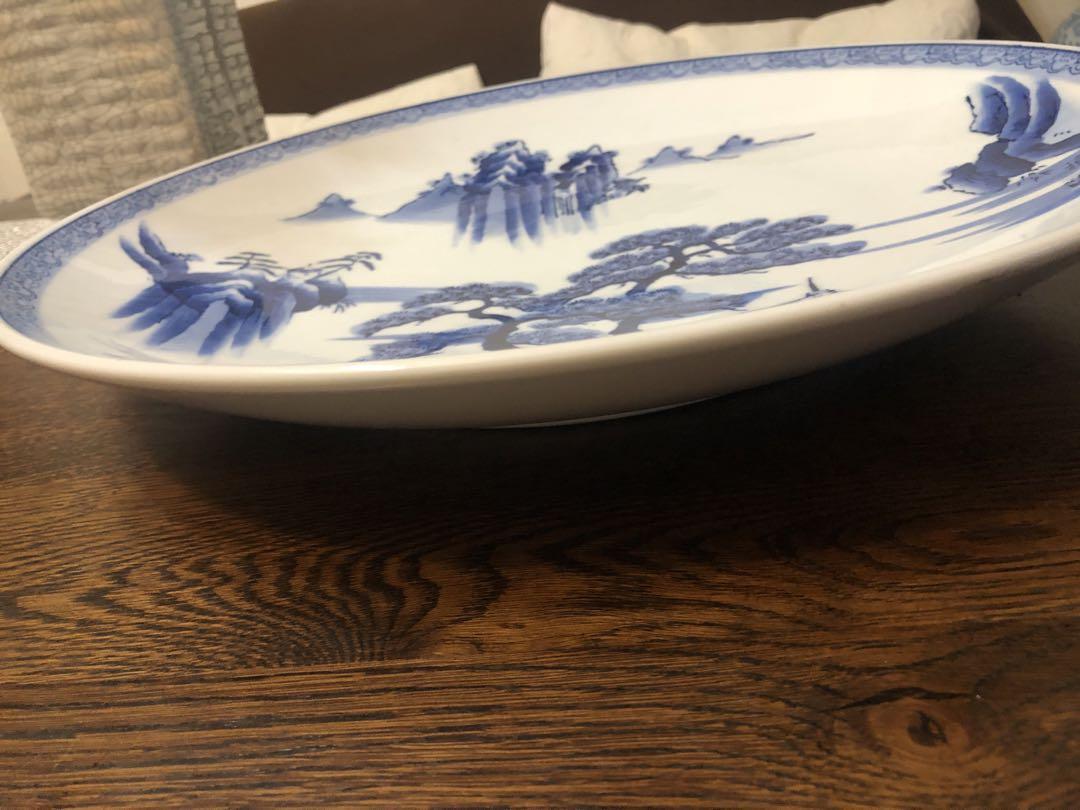 有田焼　峯山作　染付山水紋　飾り絵皿　大皿　径46cm 有田焼 峯山作 染付山水紋 飾り絵皿 大皿 径46cm - メルカリ