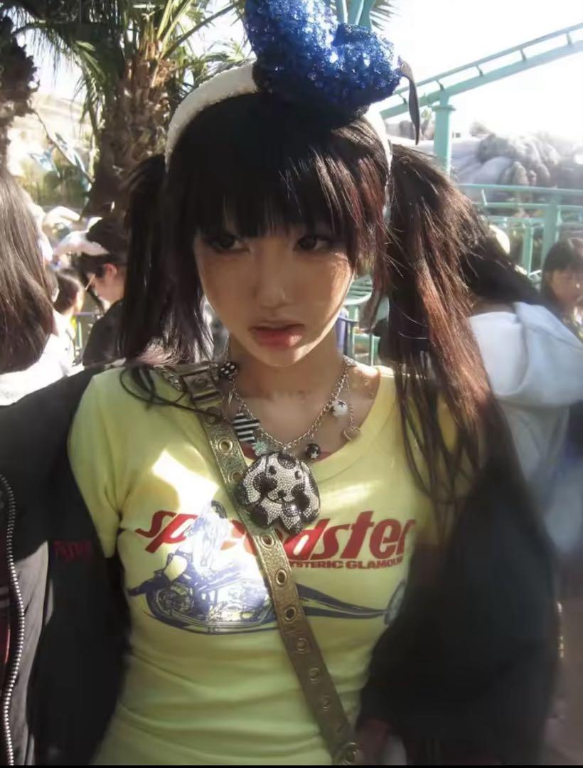 平成ギャルy2k グランジ ピチT Tシャツタイト 黄色 speedstar