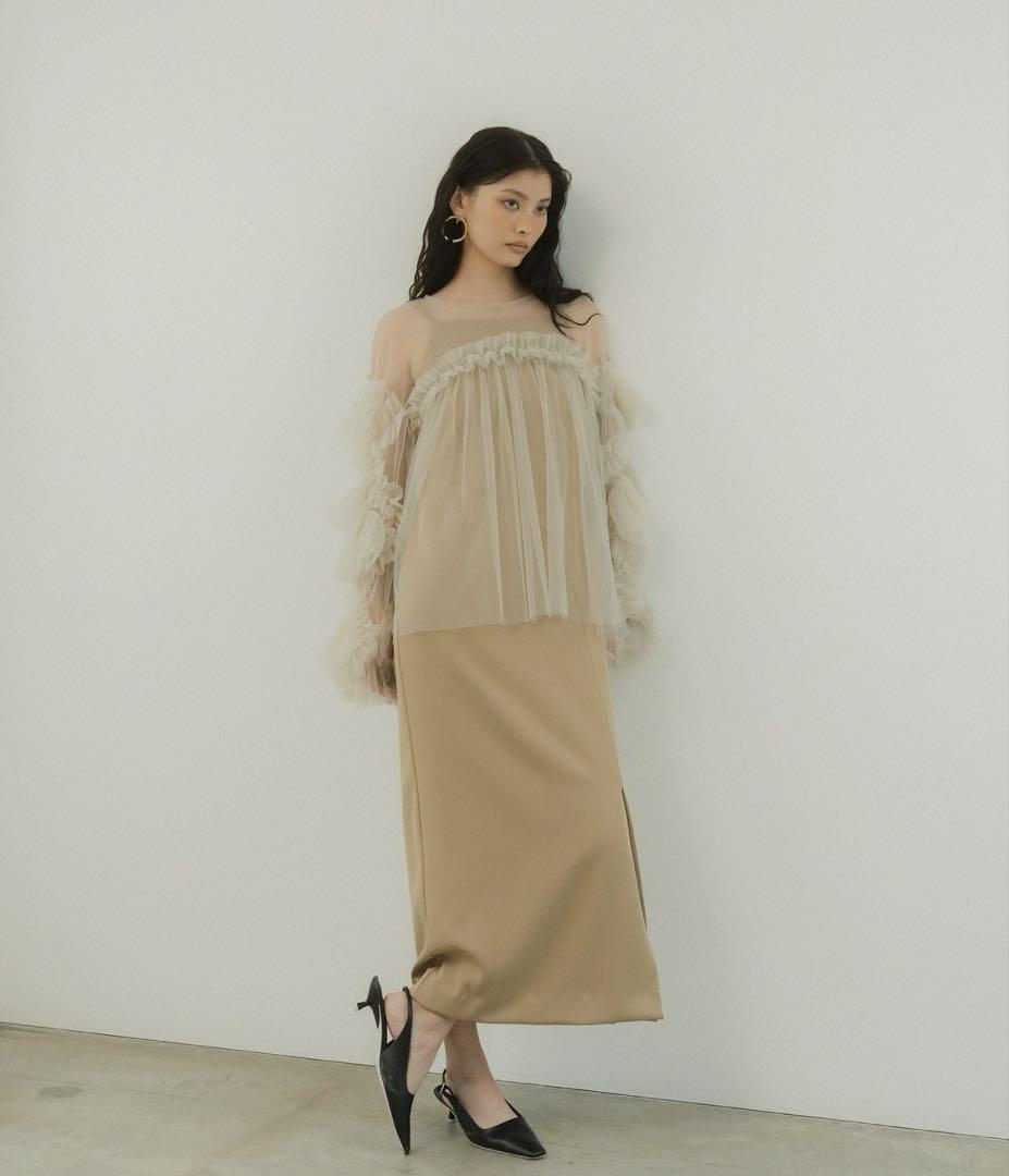 ANDRESD decorative tulle tops ベージュ