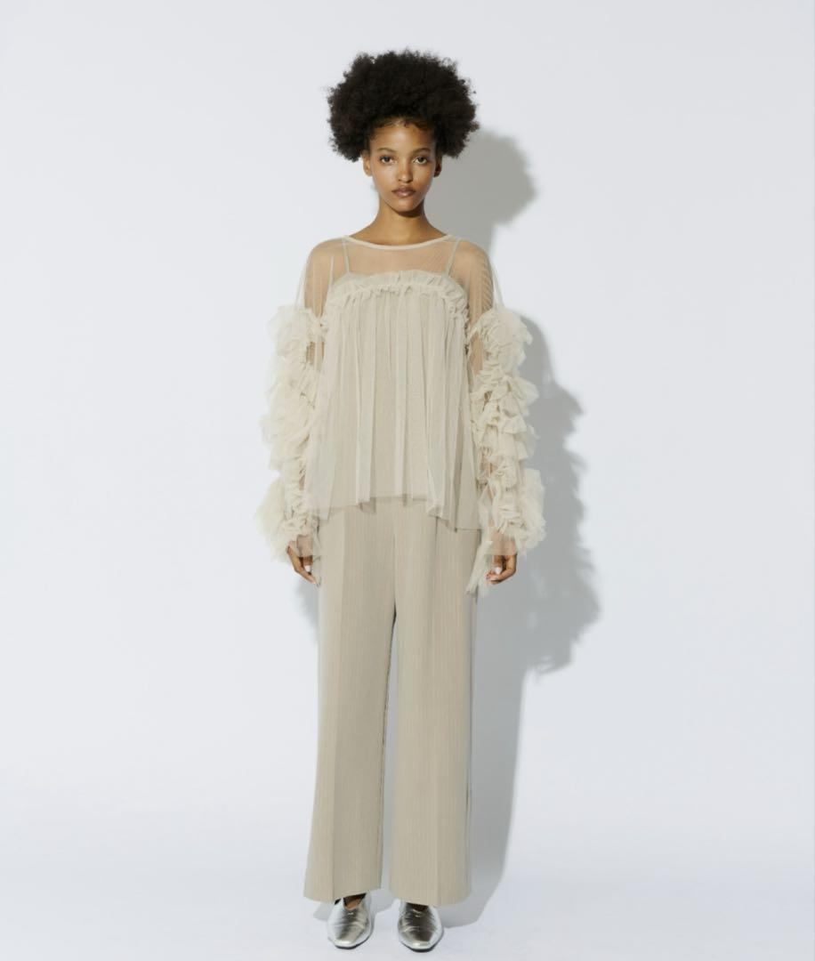 ANDRESD decorative tulle tops ベージュ