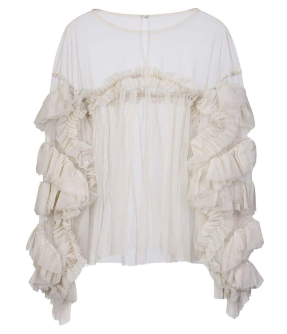 ANDRESD decorative tulle tops ベージュ