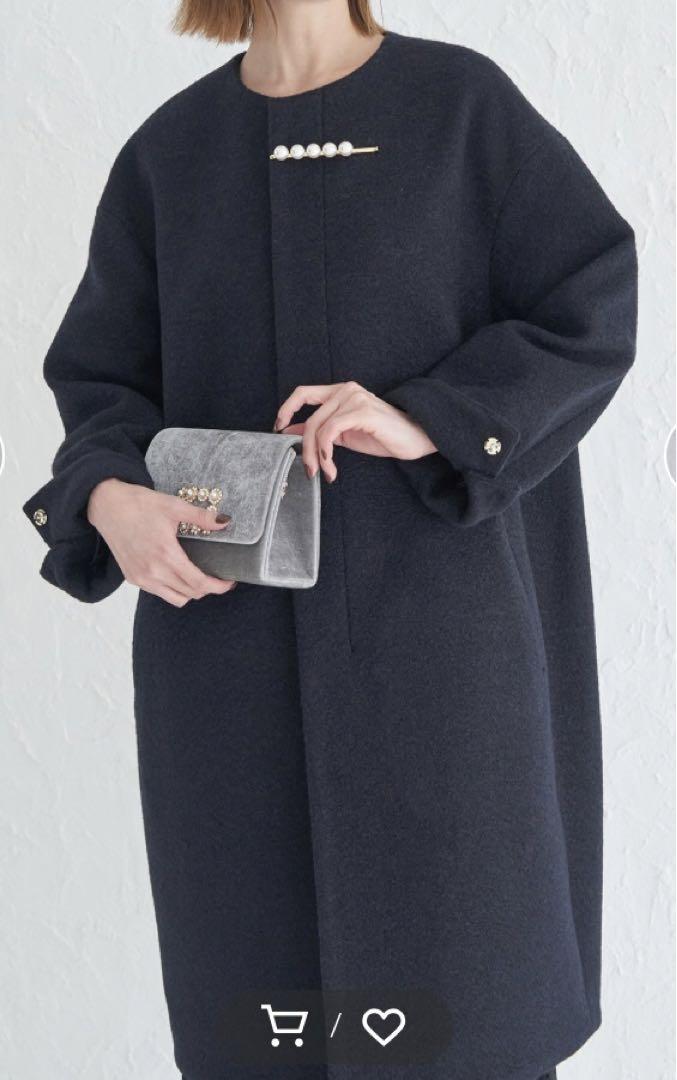 ROPE PICNIC パールピンアクセサリー付きノーカラーコート