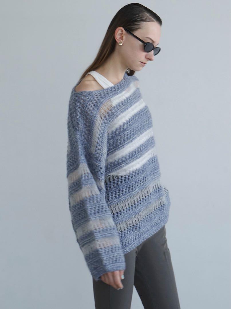 CLANE SHEER BORDER MOHAIR KNIT レディース