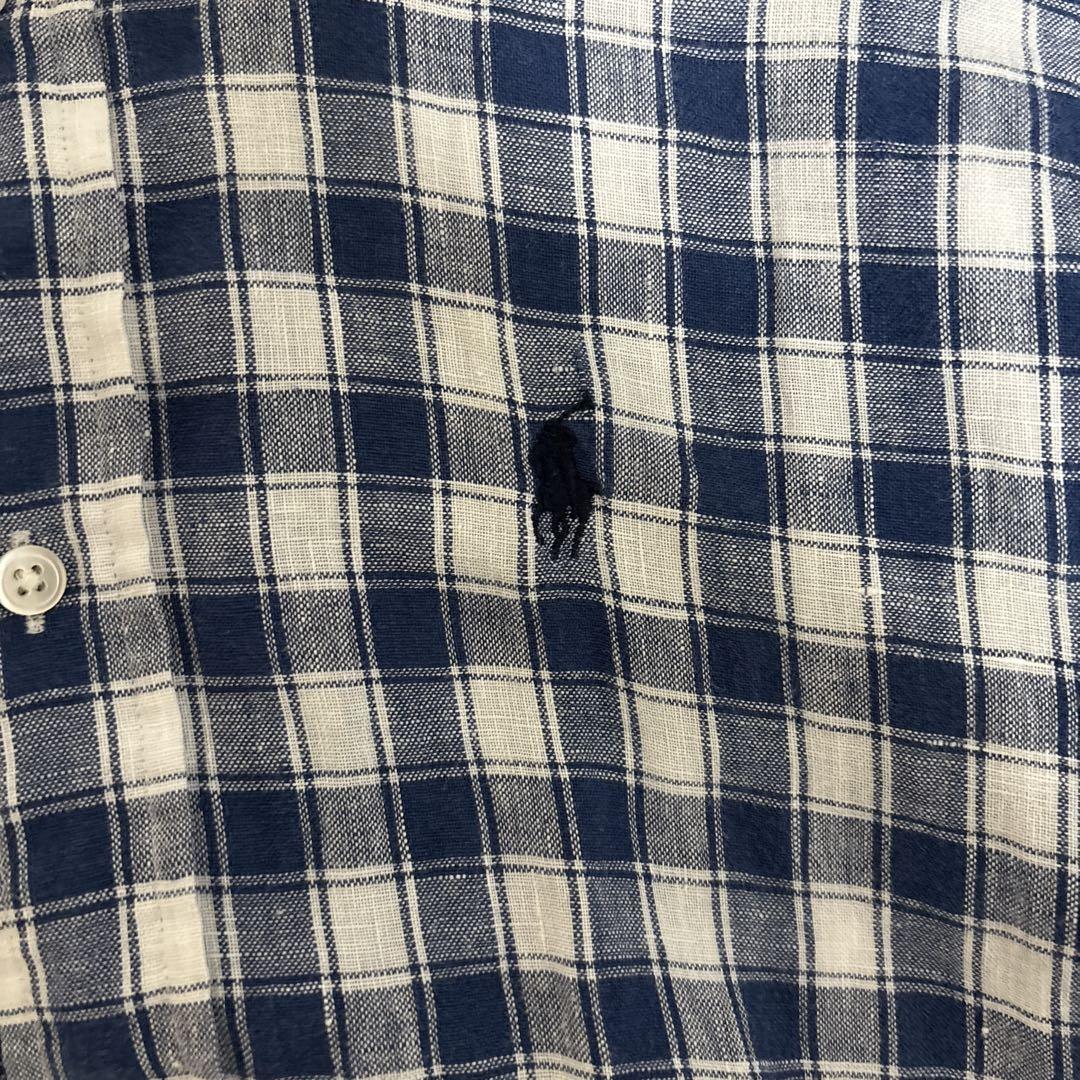 Polo Ralph Lauren リネン　ロゴ　チェックシャツ　ブルー