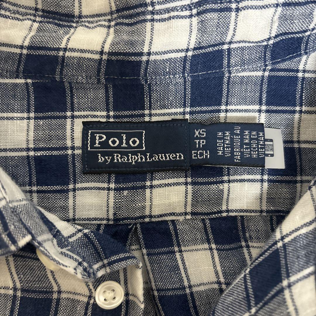 Polo Ralph Lauren リネン　ロゴ　チェックシャツ　ブルー