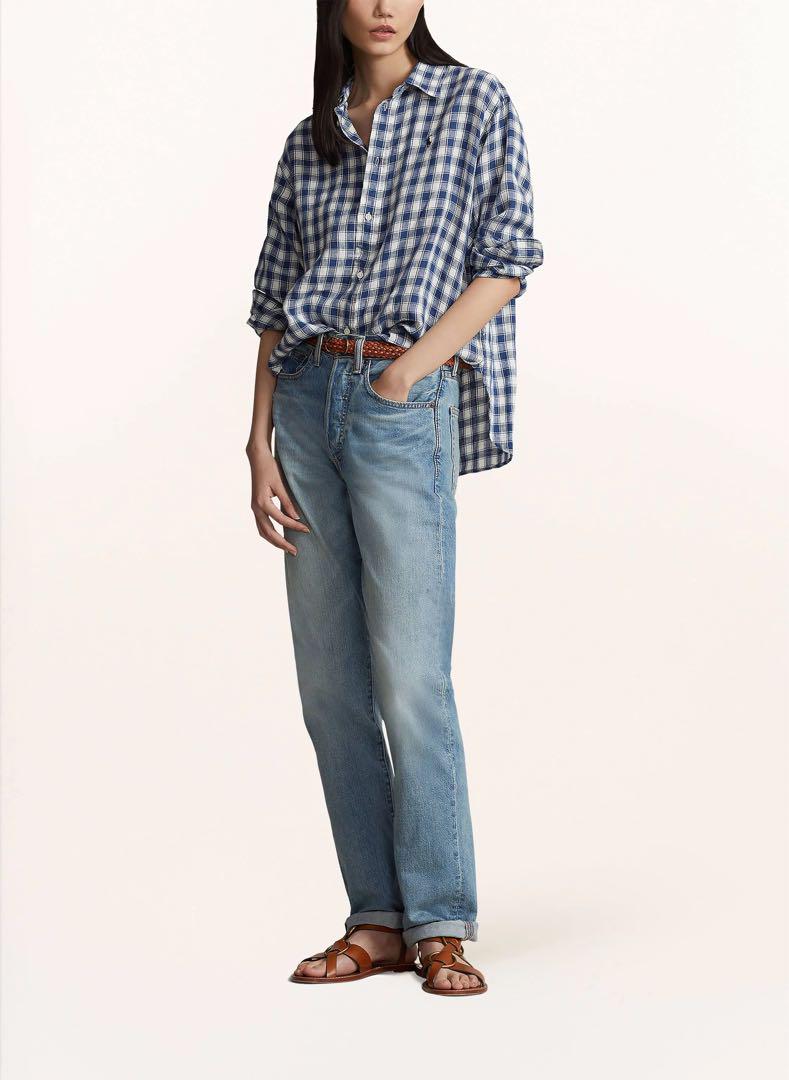 Polo Ralph Lauren リネン　ロゴ　チェックシャツ　ブルー