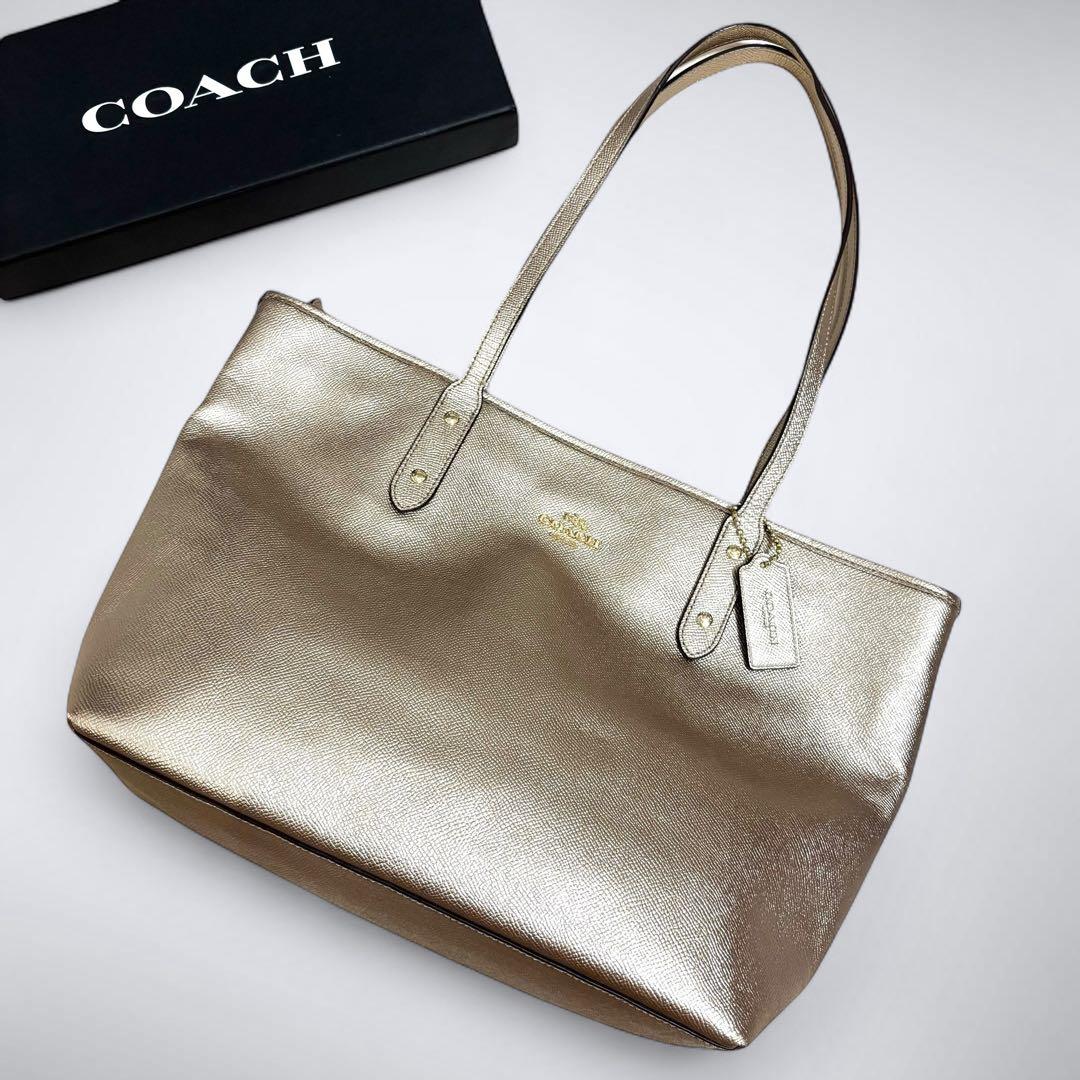 coach コーチ トートバッグ シティ レザー ピンクゴールド メタリックCOACH