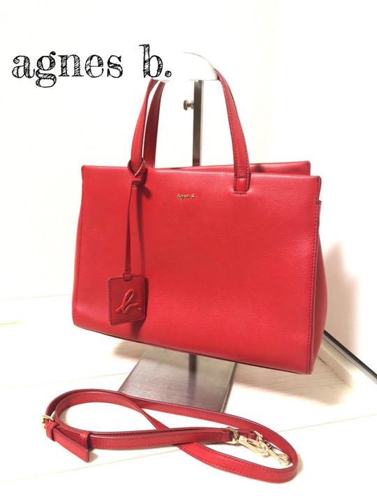 状態◎agnes b. アニエスベー レザー ハンドバッグ ショルダーバッグ 赤