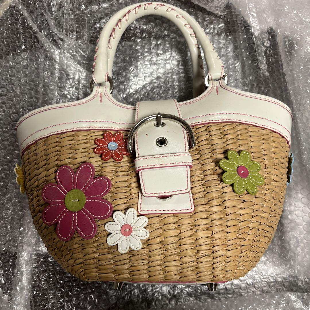 ストローフラワーアップリケトートバッグ